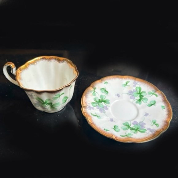 Adderley Fine  Bone China England teacup & saucer green & gold - Picture 3 of 5